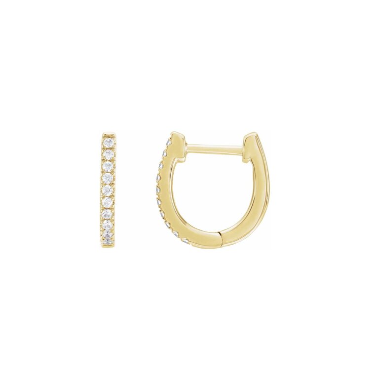 Elements by E79 U-Shaped Diamond Huggie Hoops 13mmx12mm 14K Yellow Gold (Pair)