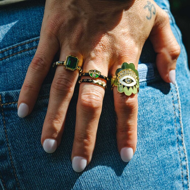 Buddha Mama Green Tourmaline Octagon Square Ring