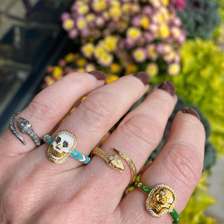 Buddha Mama Gold Skull and Skinny Kelley Green Enamel