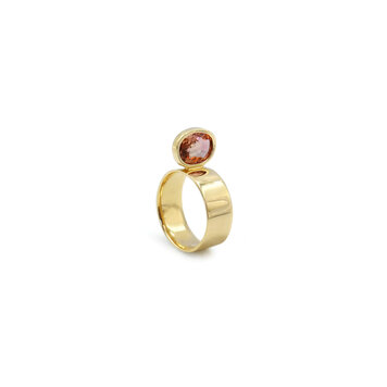 Leslie Paige Oval Pink Tourmaline Yellow Gold Perched Ring