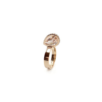 Leslie Paige Pear Morganite Rose Gold Perched Ring with Diamond Halo