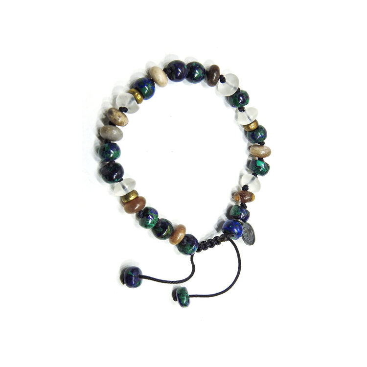 Joseph Brooks Azurite, Malachite, Quartz Crystal, and Wood Opalite Bracelet