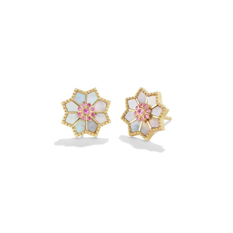 Orly Marcel Mother of Pearl and Pink Sapphire Fez Stud Earrings