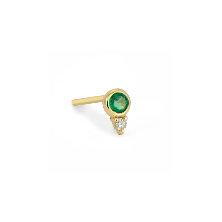 Three Stories Emerald and Diamond Round Stone Single Stud Earring