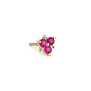 Three Stories Single Ruby Pave Flower Single Stud Earring