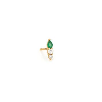 Three Stories Sparkling Sea Emerald and Diamond Bar Single Stud Earring