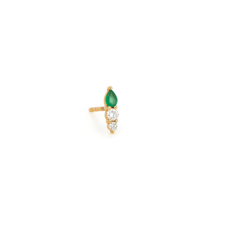 Three Stories Sparkling Sea Emerald and Diamond Bar Single Stud Earring