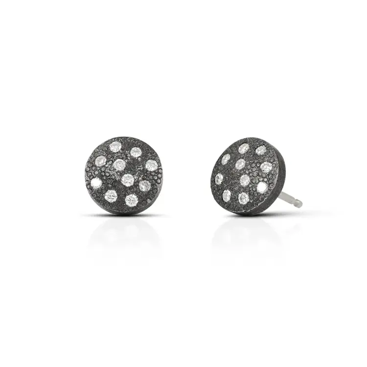 925SUNEERA Caroll White Diamond and Black Rhodium Silver Stud Earrings