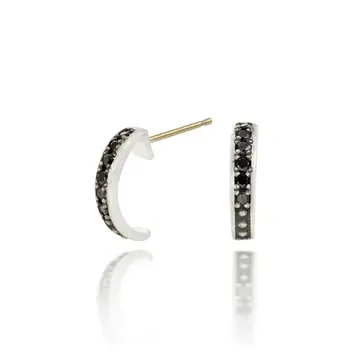 925SUNEERA Daci Silver and Black Diamond Huggie Stud Earrings