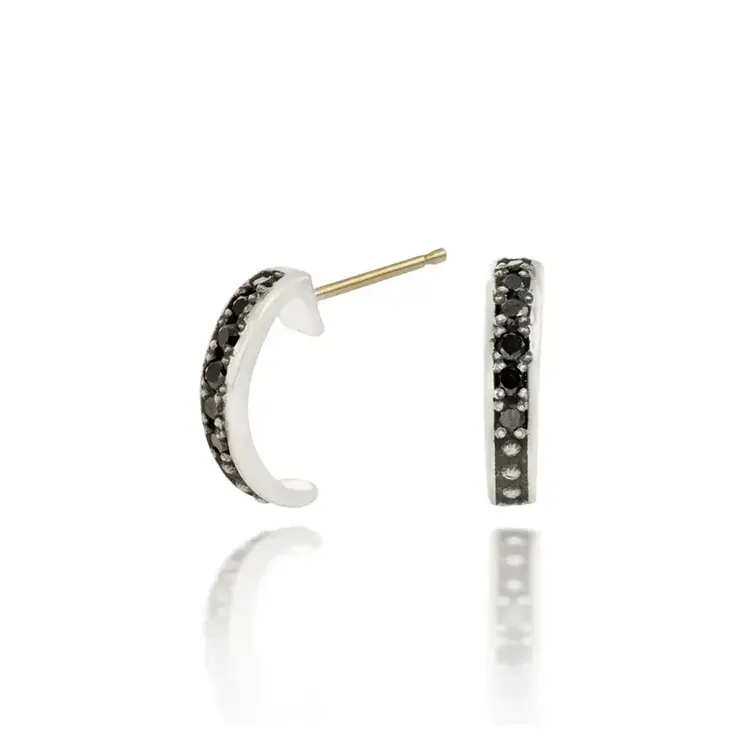 925SUNEERA Daci Silver and Black Diamond Huggie Stud Earrings
