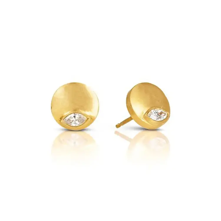 925SUNEERA Zel Yellow Gold and Diamond Stud Earrings