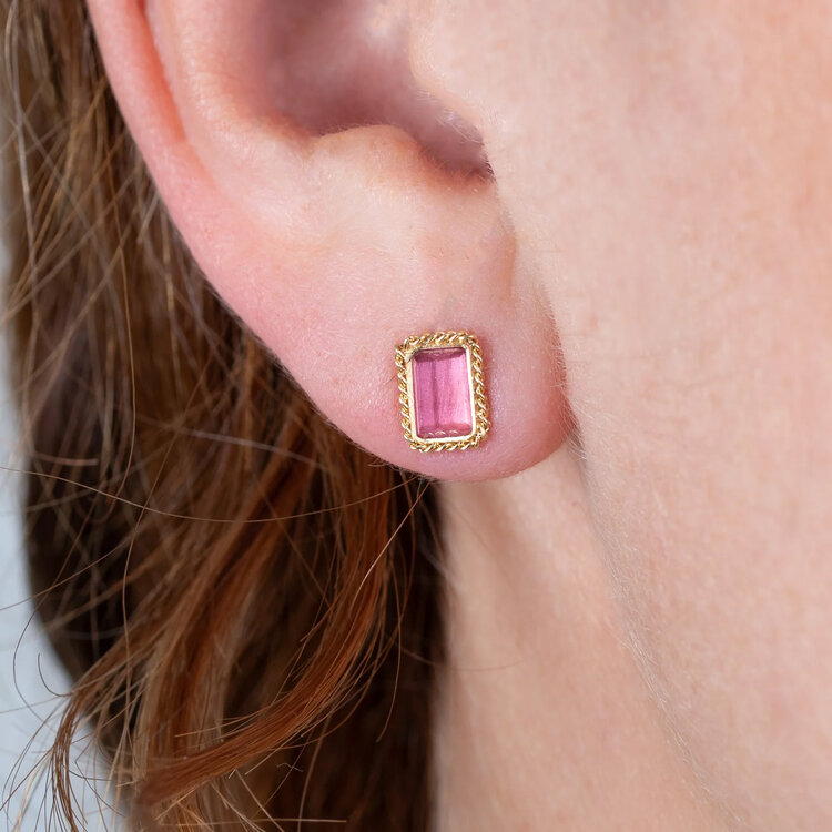 Amali One-of-a-Kind Rectangle Pink Tourmaline Stud Earrings