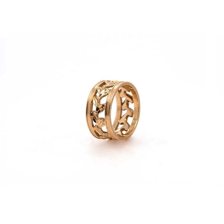 Vintage and Estate Vine Pattern 14k Gold Wide Band Ring