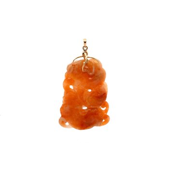 Vintage and Estate Gumps-Style Carved Carnelian Pendant 14k