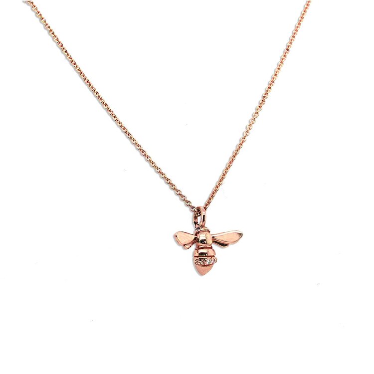 CFJ Bees Rose Gold Tiny Bee Pendant Gold with Diamonds