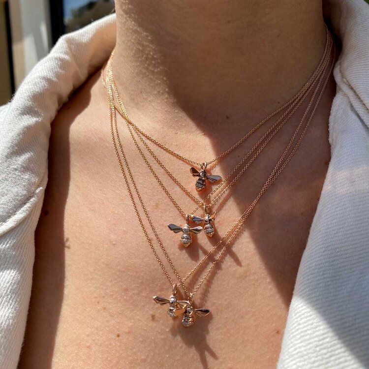 CFJ Bees Rose Gold Tiny Bee Pendant Gold with Diamonds