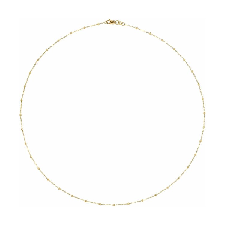 E79 Private Label-Chains Faceted Beaded Cable Chain 14K Yellow Gold .85mm 7" Bracelet