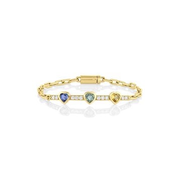 M. Spalten Triple Heart with Diamond and Sapphire Gem ID Bracelet