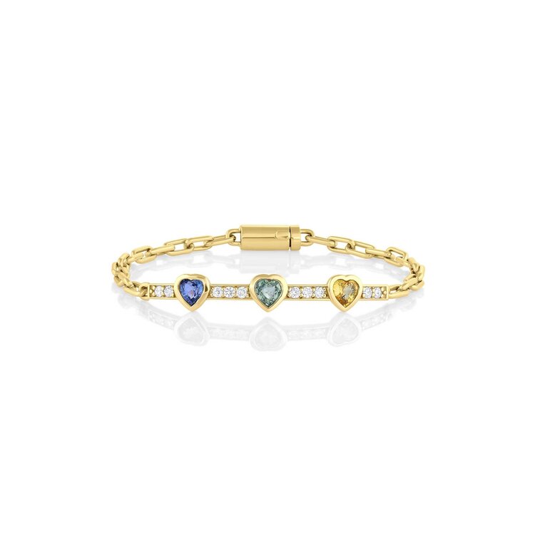M. Spalten Triple Heart with Diamond and Sapphire Gem ID Bracelet