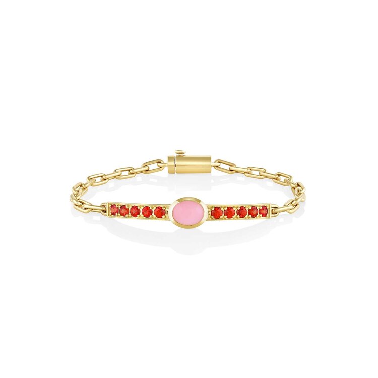M. Spalten Opal and Orange Sapphire Single Stone Gem ID Bracelet