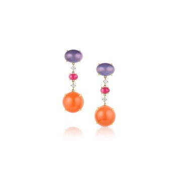 M. Spalten OOAK Chalcedony, Pink Tourmaline, Peach Moonstone, and Diamond Earrings