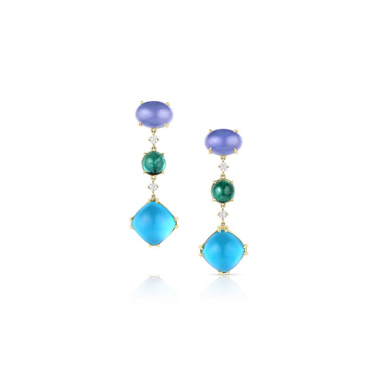 M. Spalten OOAK Chalcedony, Lagoon Tourmaline, Blue Topaz, and Diamond Earrings