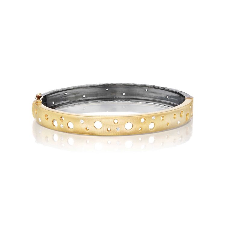 Dana Bronfman Sun and Shadow Concave Hammered and Gold Oculus Oval Hinged Bangle