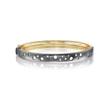 Dana Bronfman Sun and Shadow Concave Hammered and Rhodium-Plated Oculus Oval Hinged Bangle