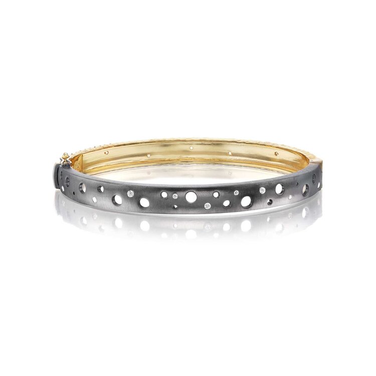 Dana Bronfman Sun and Shadow Concave Hammered and Rhodium-Plated Oculus Oval Hinged Bangle
