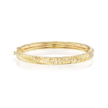 Dana Bronfman Sun Concave Hammered Oval Hinged Gold Bangle