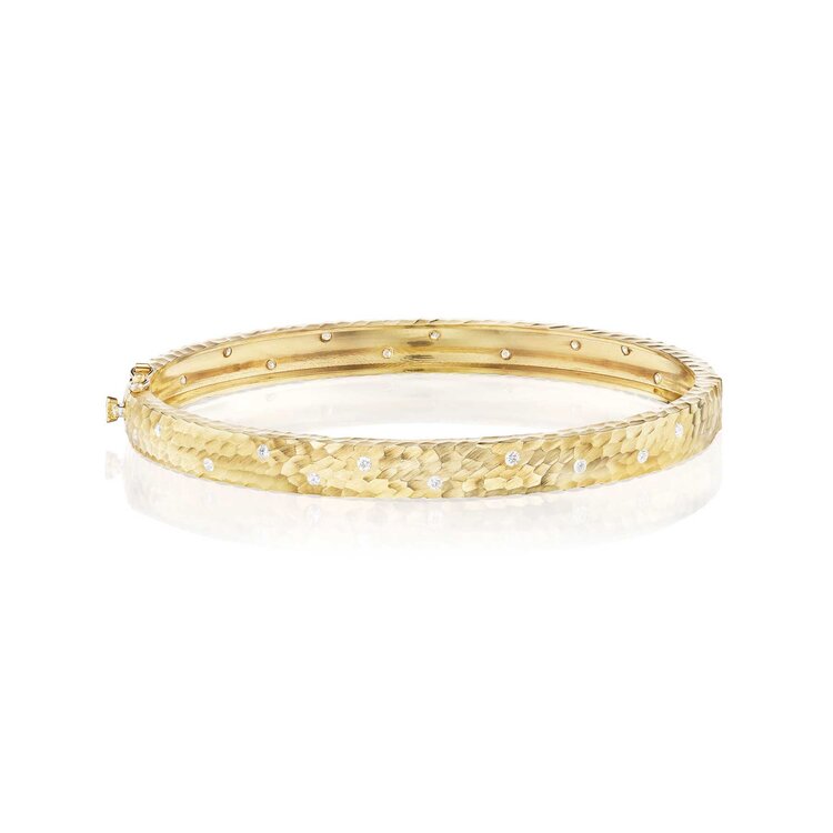 Dana Bronfman Sun Concave Hammered Oval Hinged Gold Bangle