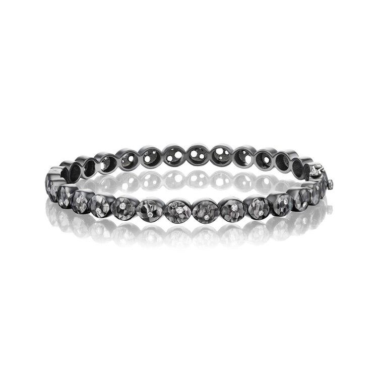 Dana Bronfman Shadow Coin Oval Hinged Bangle Hammered and Oculus