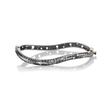 Dana Bronfman Concave Wavy Hammered Oval Hinged Bangle Rhodium-Plated