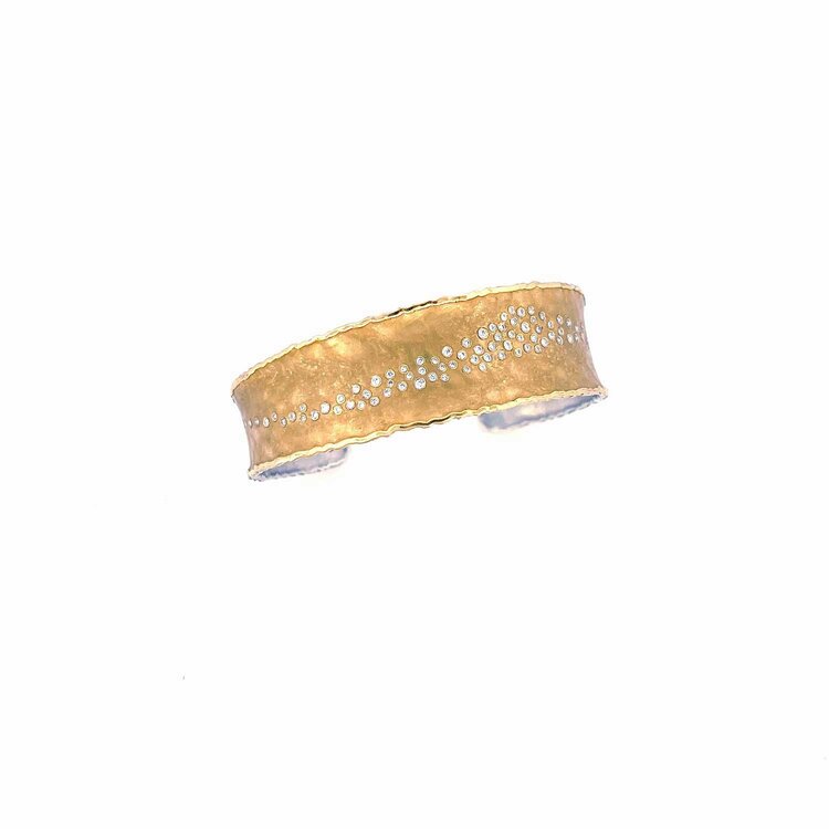 Banzhaf Studio Textured 22k Gold and Sterling Silver Diamond Trail Cuff 3