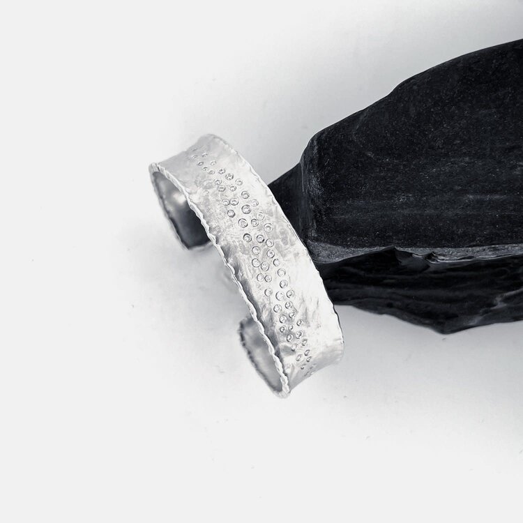 Banzhaf Studio Textured Sterling Silver Diamond Trail Cuff