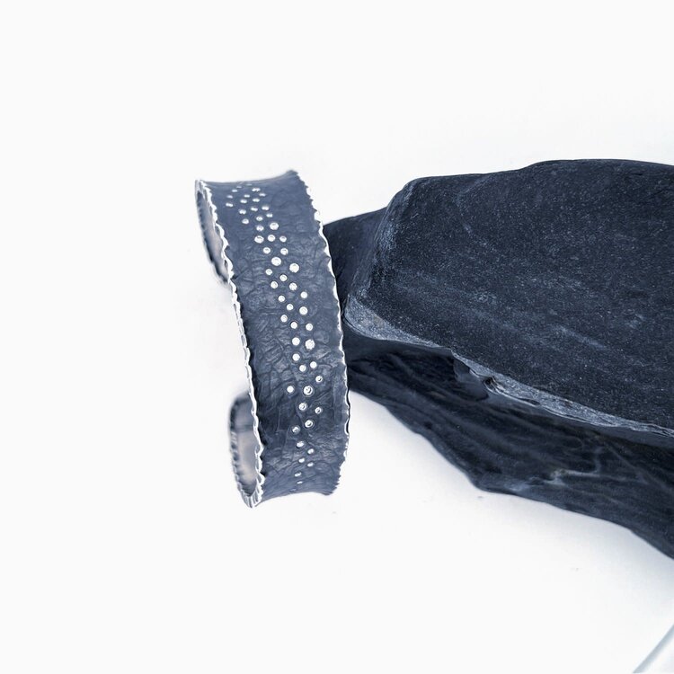 Banzhaf Studio Oxidized Sterling Silver Diamond Trail Cuff 3