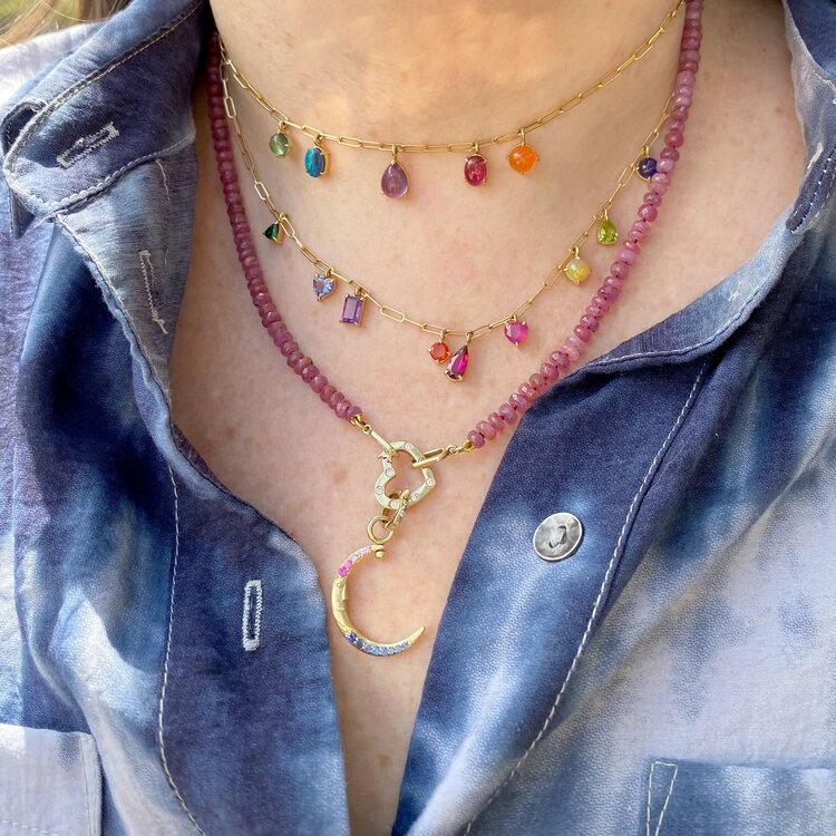 M. Spalten Peridot, Opal, Amethyst, Ruby, and Carnelian Gemfetti Necklace