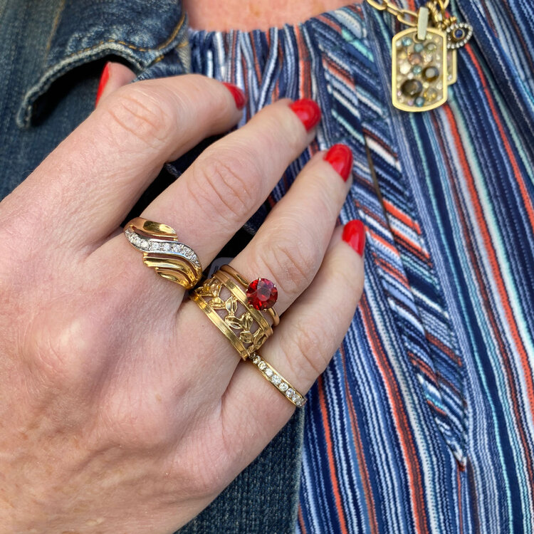 Vintage and Estate Vine Pattern 14k Gold Wide Band Ring