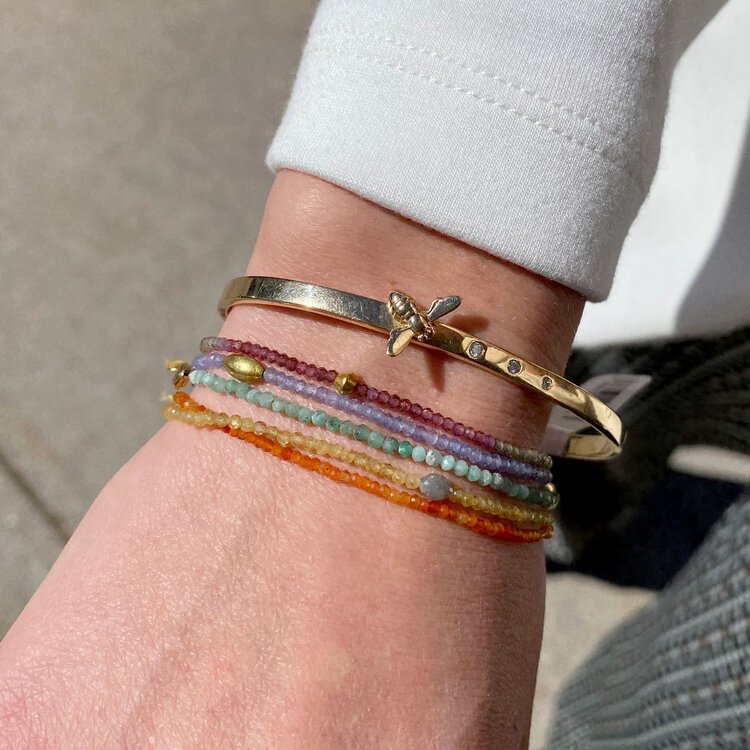 CFJ Bees Tiny Bee Thin Cuff Gold w 3 Diamonds