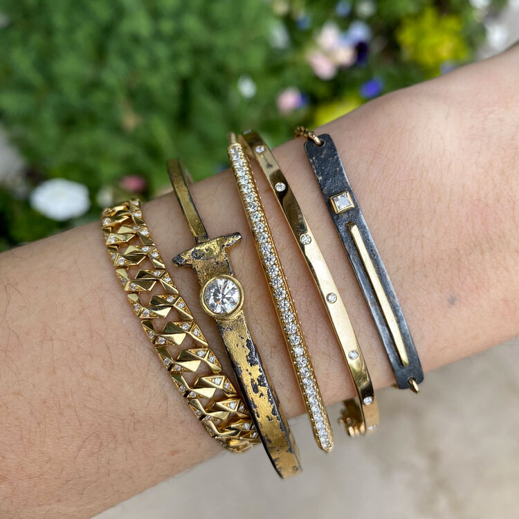 CFJ Fusion ID Bracelet/ Gold Stripe, Princess Diamond and Oxidized Sterling Silver