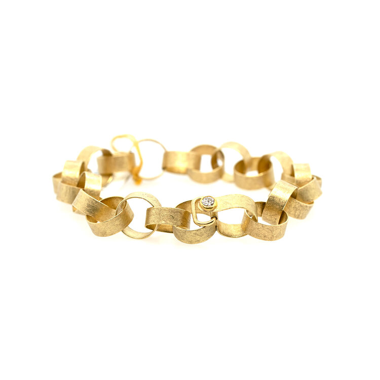 Petra Class Yellow Gold with Diamond Accent Link Bracelet