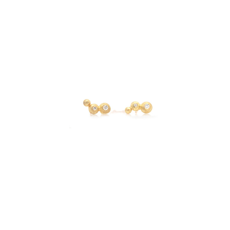 Petra Class Three Gold Bubble Ear Climber Stud Earrings with Diamonds