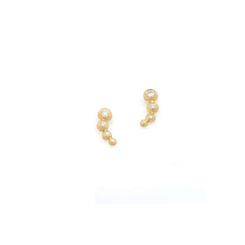 Petra Class Four Gold Bubble Ear Climber Stud Earrings with Diamonds