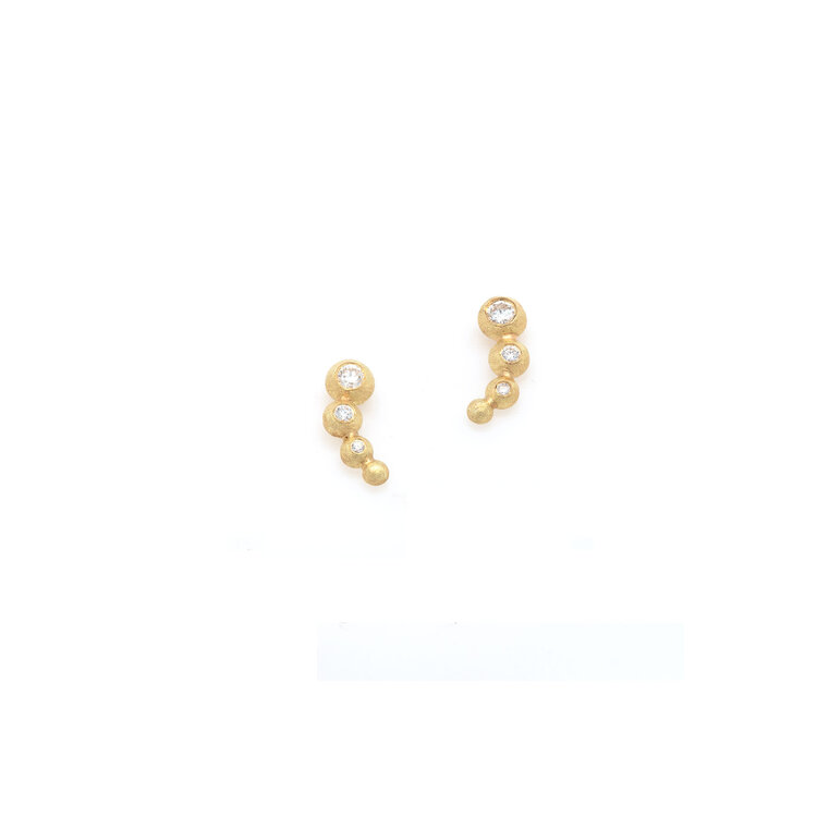 Petra Class Four Gold Bubble Ear Climber Stud Earrings with Diamonds