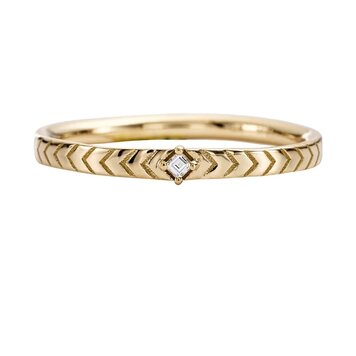 Artemer Engraved Geometric Wedding Ring with a Carre Diamond