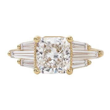 Artemer Lab Grown Cushion Diamond with Tapered Baguette Wings Engagement Ring
