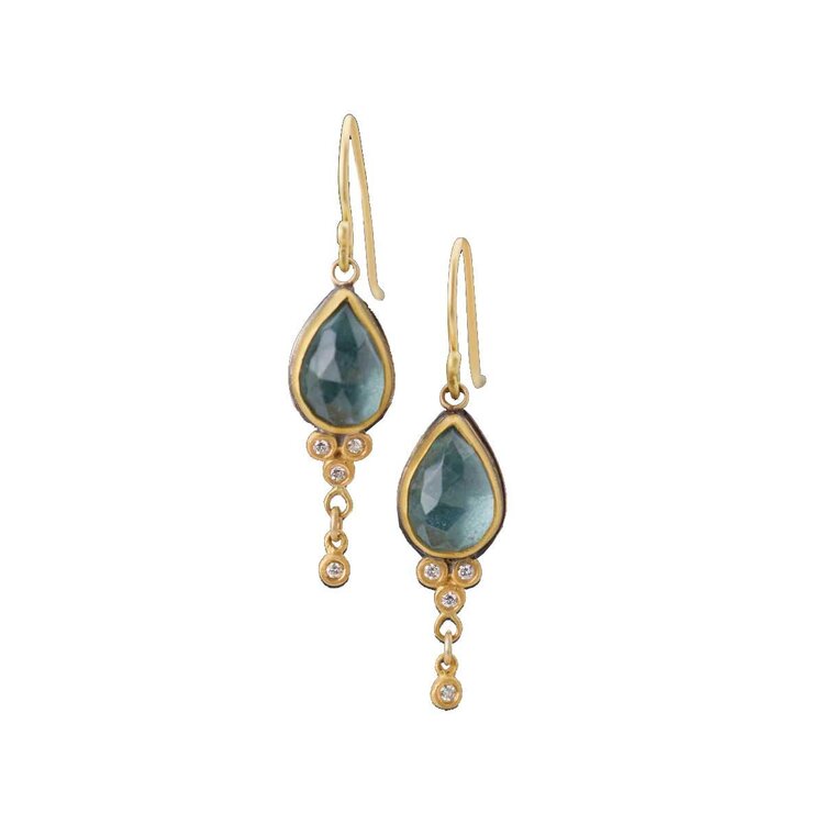 Ananda Khalsa Rosecut Moss Aquamarine Earrings