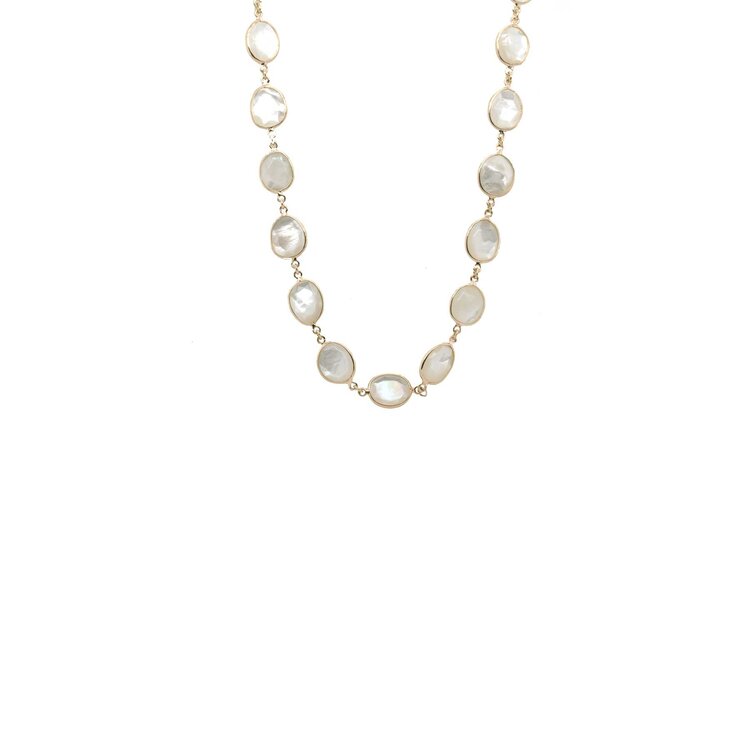 Mazza Jewelry Elegant 14k Yellow Gold Mother of Pearl Slice Necklace