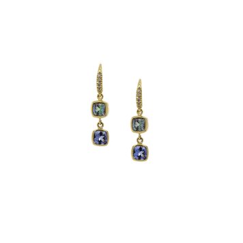 Lauren K Bezel Set Cushion Tanzanite Earrings