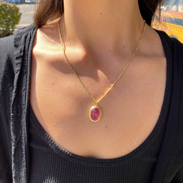 Lauren K Oval Pink Tourmaline Crosby Necklace